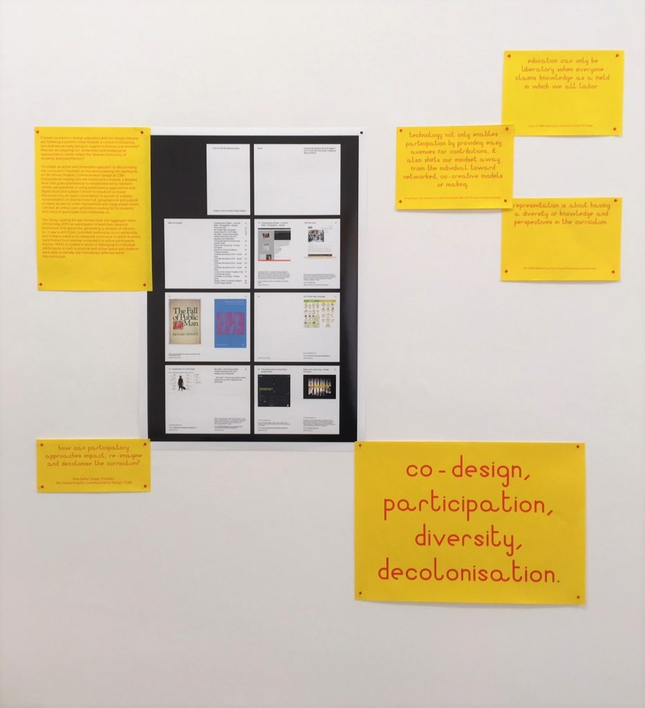 installation view: One photo and six pieces of text displayed on the wall about Kira's research